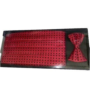 Bruno Piattelli Platinum Cummerbund Bow Tie Set Red Black Dot Formal Tuxedo